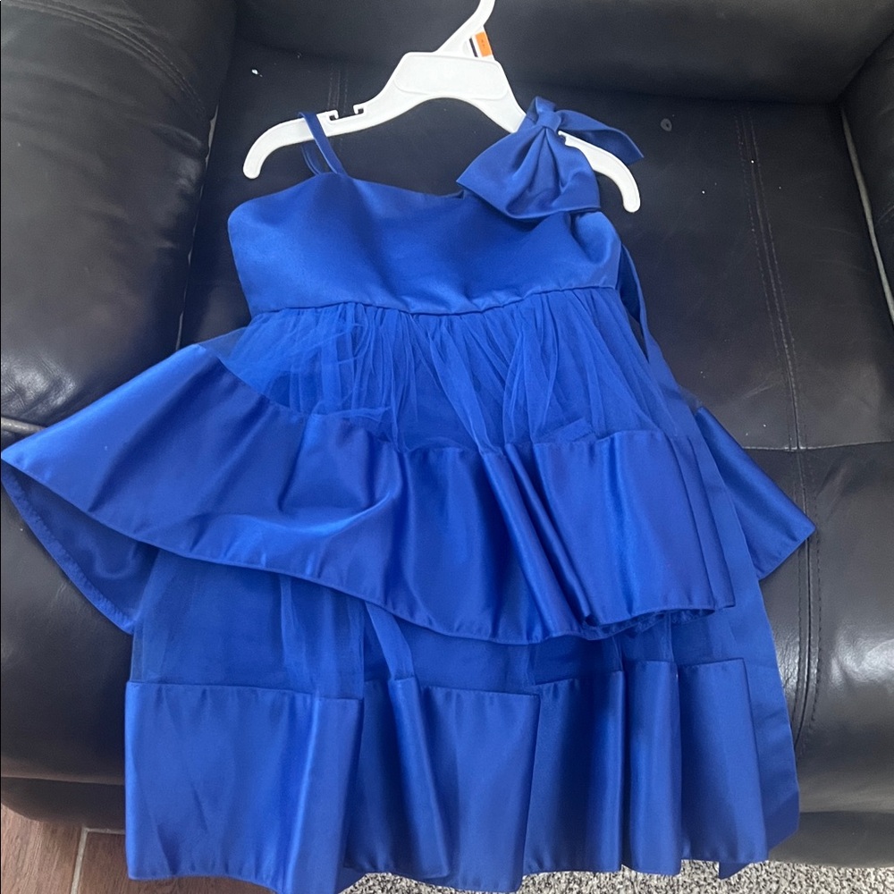 Blue Q Royal Blue Tiered Formal Girls Dress with Bow